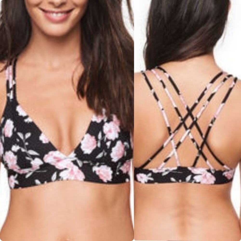 PINK VS | Floral Strappy Back Deep V Bralette